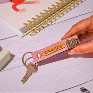 Personalized Vegan Premium Leather Keychain Brown - Image 5