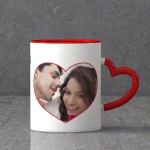 Red Coloured Heart handle Mug - Image 4