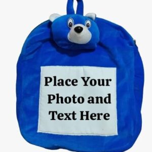 Kid\'s Personalized Photo Bag backpack with a teddy bear blue - Image 3