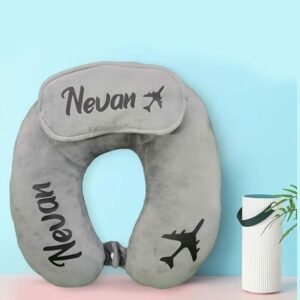Customized Grey Neck Pillow with Eye Mask Combo - Image 2